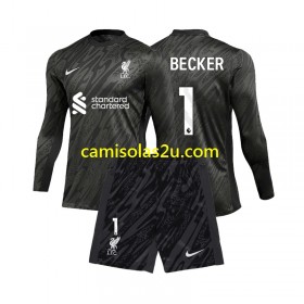 Camisolas de futebol Liverpool Alisson Becker 1 Guarda Redes Criança Equipamento Principal 2024/25 Manga Comprida